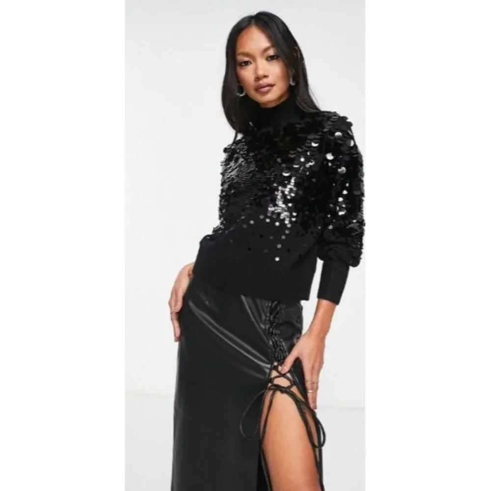 Los Angeles Atelier & Other Stories Wool Blend Sequin Turtleneck Sweater Large - Picture 2 of 13